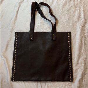Handmade Brown Leather Tote with Gold Studs